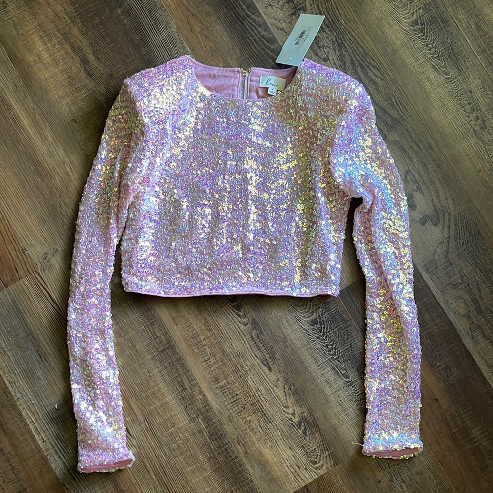Pink sequin crop top
